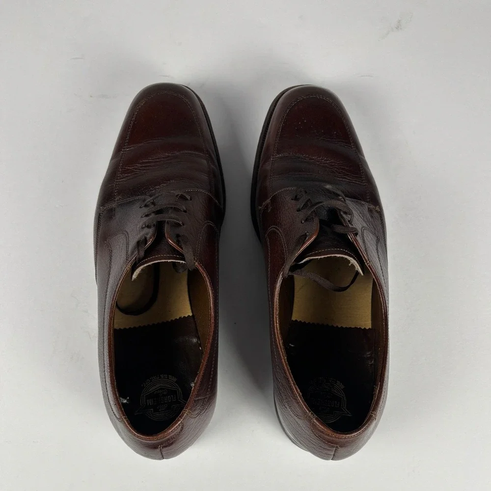 Vintage Florsheim Apron Toe Blucher Pebbled Leather Dress Shoes 8.5 E Burgundy